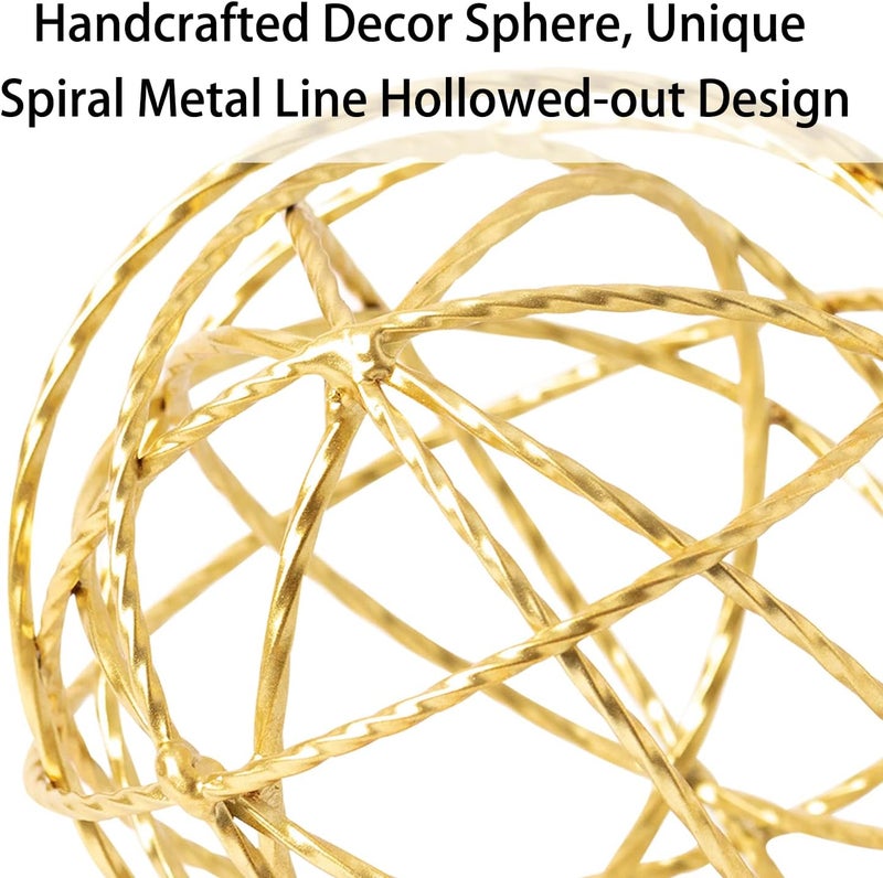 TICKCACY Metal Decorative Ball Gold Metal Geometric Sphere Iron Ball Table Decor Tabletop Orbs Decorations for Home Living Room Bedroom Bookshelf Coffee Tables, 5.25 Inches - Image 4